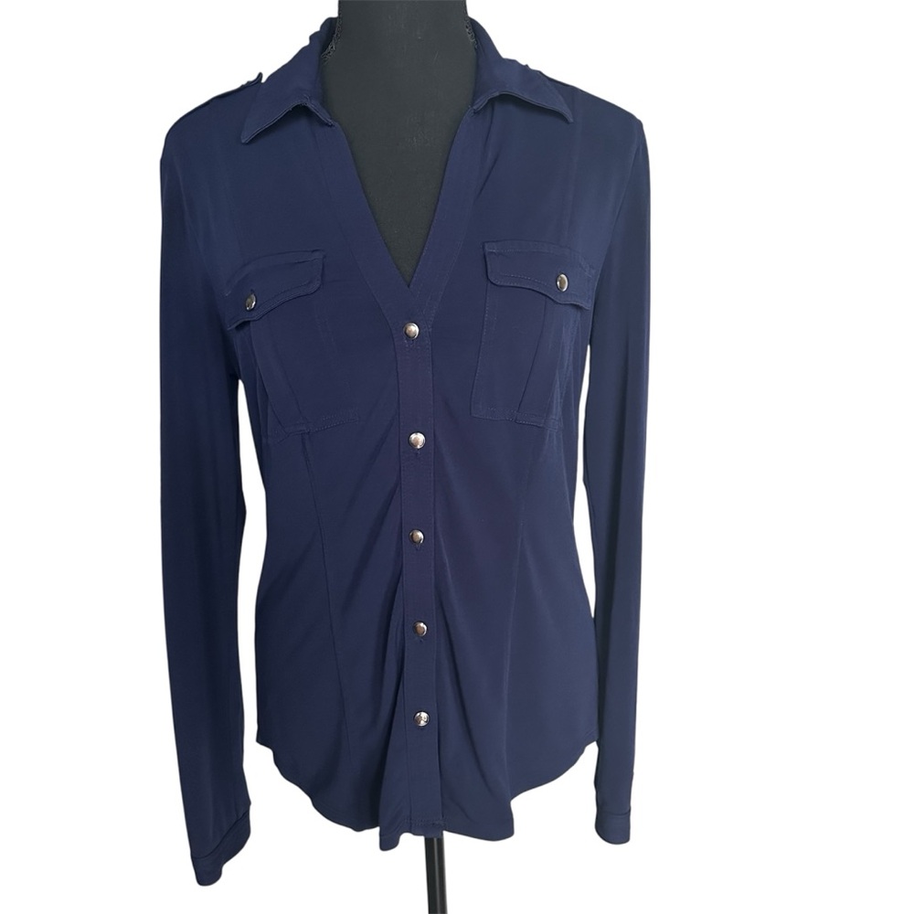 Cache Navy Button-Front Utility Blouse | Long Sle… - image 2